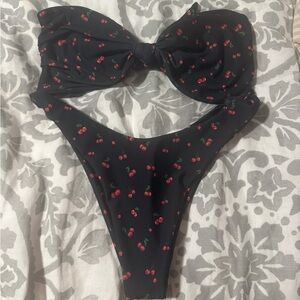 Skatie Cherry Print Black Bikini